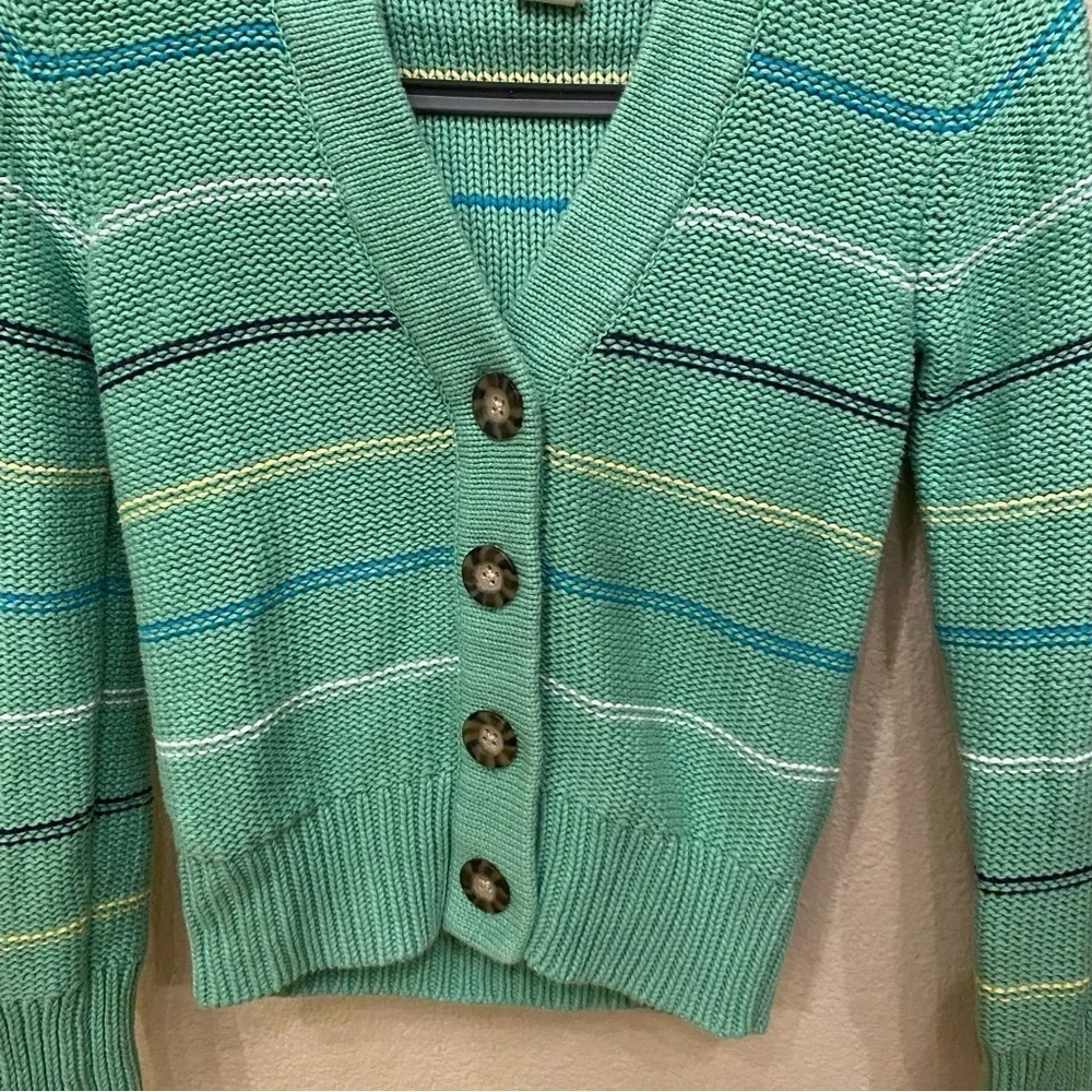 OLD NAVY Girls Kids Green Knit Striped Hoodie Cardigan Sweater Size L(10-12)